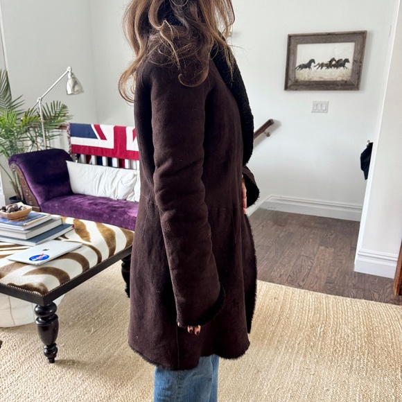 Maxfield Parrish Toscana Brown Soft Suede Lamb Shearling coat - Picture 4 of 13
